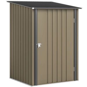 Outsunny Căsuță de Grădină 0.92m² din Oțel Galvanizat, Căsuță pentru Unelte cu Ușă Blocabilă și Acoperiș Înclinat, 100x104x160 cm, Maro și Gri Închis | Aosom Romania imagine