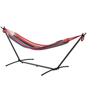 Outsunny Hamac cu Suport 310x117 cm pentru Camping cu Înălțime Reglabilă și Geantă de Transport, Capacitate 120 kg, Dungi Portocalii și Roșii | Aosom Romania imagine