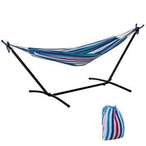 Outsunny Hamac cu Suport 310x117cm pentru Camping cu Înălțime Reglabilă și Geantă de Transport, Capacitate 120 kg, Dungi Albastre și Albe | Aosom Romania imagine
