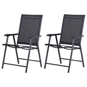 Outsunny Set 2 Scaune de Grădină Pliabile cu Brațe, Scaune pentru Prânz de Exterior din Metal și Texteline, pentru Terasă, Balcon, Curte, Interior și Exterior, 58x64x94cm, Negru | Aosom Romania imagine