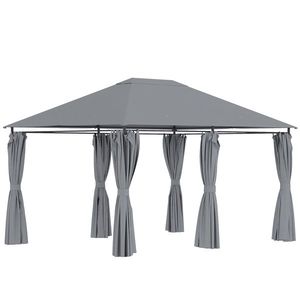 Outsunny 3x4 m Gazebo de Exterior din Oțel cu 6 Perdele Detașabile și Orificii de Drenaj, Gri | Aosom Romania imagine