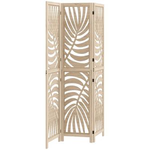 HOMCOM Paravan cu 3 Panouri, Separator Pliabil cu Design Frunze pentru Interior, Finisaj Natural | Aosom Romania imagine