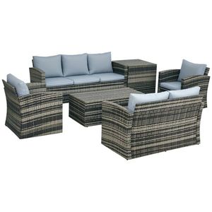 Outsunny Set de mobilier de gradina din ratan de 6 piese, canapea si 2 fotolii tapitate pentru 7 persoane, bej | Aosom Romania imagine
