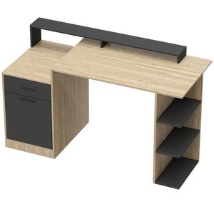 HOMCOM Masă pentru calculator cu spațiu de depozitare și rafturi, birou modern pentru birou și cameră de lucru, 140 cm, stejar | Aosom Romania imagine