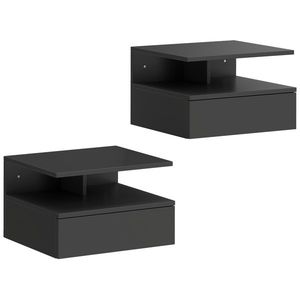 HOMCOM Set de 2 Noptiere Suspendate cu Sertar și Raft Deschis, 35x32x22.5 cm, Negru | Aosom Romania imagine