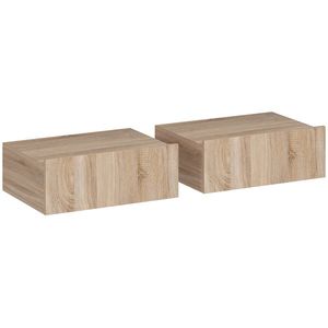HOMCOM Set de 2 Noptiere Suspendate cu Sertar, Pereche de Noptiere Moderne din Lemn, Mese Laterale pentru Canapea, Living și Dormitor, 40x30x15 cm, Stejar | Aosom Romania imagine