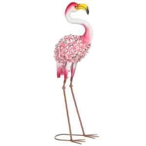Outsunny Statuie de Grădină Flamingo, Sculptură de Pasăre din Metal cu Pene Florale, 28 x 19 x 83 cm, Roșu | Aosom Romania imagine
