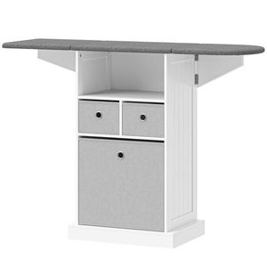 HOMCOM Dulap cu Masă de Călcat Pliabil Economisitor de Spațiu, Dulap Multifuncțional cu 3 Sertare din Material Textil Aspect In, Roți Cu Frână, Raft Deschis, pentru Băi și Spații de Rufe, 121x37x89.5 cm, Alb | Aosom Romania imagine