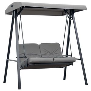 Outsunny Balansoar de Grădină 2 Locuri cu Acoperiș Reglabil și Perne, 144x117x173 cm, Gri Închis | Aosom Romania imagine