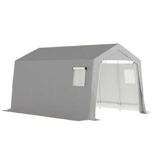 Outsunny Cort de Depozitare Exterior 3 x 4, 5 m, tente de depozitare impermeabilă și anti-UV, ușă înrolabilă, ferestre, gri | Aosom Romania imagine