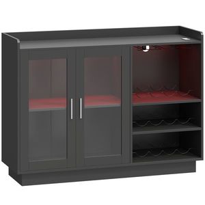HOMCOM Dulap Port-Sticle cu Lumini LED RGB și Suport pentru 12 Sticle, Dulap pentru Vinuri cu Raft Reglabil și Uși cu Închidere Lentă din Sticlă pentru Casă, Bucătărie și Sufragerie, Negru | Aosom Romania imagine