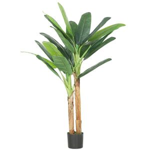 HOMCOM Arbore de banan artificial 150 cm Plantă artificială decorativă cu ghiveci și 2 trunchiuri pentru Casă Birou Living Verde | Aosom Romania imagine