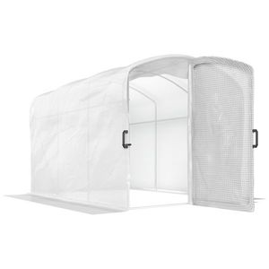 Outsunny Seră tunel de grădină 6m², seră tunel 300x200x195cm folie PE 220 g/m² margini prelungite 50 cm cu ușă alb | Aosom Romania imagine