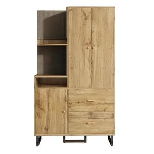 Dulap garderobă cu rafturi deschise, bară extensibilă pentru haine, 2 sertare încăpătoare, 110x38x186 cm, Culoare naturală imagine