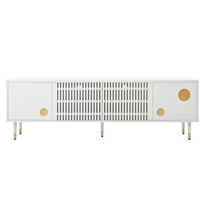 Comodă TV cu front din plasă metalică și accente aurii, 4 uși, 170x36x54 cm, Alb imagine