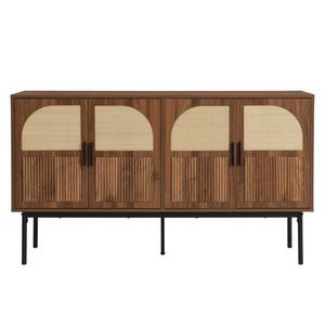 Bufet modern cu ratan, cu 4 uși și mult spațiu de depozitare, design retro-natural, 140x40x80 cm, Culoare naturală imagine
