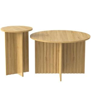 Set modern de 2 măsuțe tip cuib, cu blaturi rotunde și structură verticală pe lateral, 76x76x50 cm/40x40x56, 5 cm, Culoare naturală imagine
