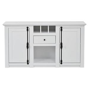 Bufet modern cu 2 uși, 1 sertar, spațiu semideschis de depozitare și 3 rafturi pentru vin, 130x35x70 cm, Alb imagine