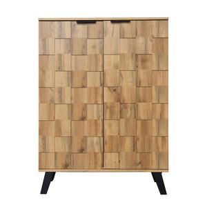 Dulap modern pentru pantofi cu 5 compartimente, model geometric cu aspect de lemn, pentru hol și zona de intrare, 80, 5x35x109, 5 cm, Culoare naturală imagine