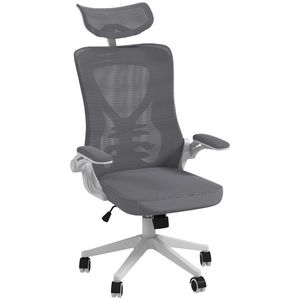 Vinsetto Scaun Ergonomic de Birou Reglabil cu Tetiera Suport Lombar Cotiere Rabatabile Gri/Negru 65x64x120-130cm | Aosom Romania imagine