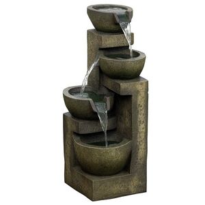 Outsunny Fântână de grădină ornament zen debit reglabil pompă submersibilă inclusă dim. 25L x 24l x 60H cm rășină negru | Aosom Romania imagine