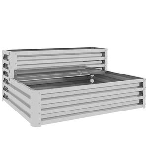 Outsunny Jardinieră Exterioară din Oțel Galvanizat cu Design în Trepte și Bază Deschisă pentru Culturi Plante 120x101x58 cm Argintiu | Aosom Romania imagine
