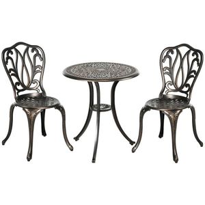 Outsunny Set Mobilier Grădină 2 Persoane 2 scaune și Masă Rotundă stil retro din aluminiu turnat, bronz | Aosom Romania imagine