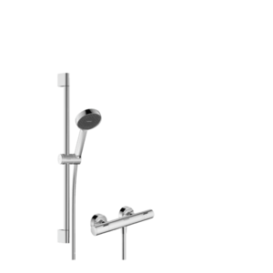 Baterie dus termostatata Hansgrohe Ecostat Fine cu set de dus Activera Select S 95 2jet EcoSmart cu bara 65 cm crom imagine