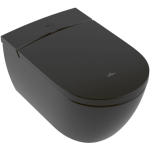 Set vas WC suspendat Villeroy & Boch ViClean-I 100 DirectFlush CeramicPlus si capac inchidere lenta cu functie bideu electric Pure Black imagine