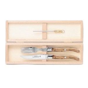 Set tacamuri Claude Dozorme Laguiole maner lemn ienupar 2 piese cutie lemn fag imagine