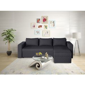 Coltar extensibil reversibil Napoli Negru, cu lada de depozitare, 247x148x78 cm imagine