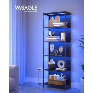 Biblioteca cu 6 rafturi, Vasagle, iluminare LED reglabila, 60x30.3x178.6 cm, otel/placaj, negru ebony imagine