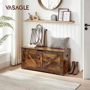 Bancheta cu spatiu depozitare, Vasagle, 100x40x46 cm, PAL, maro rustic imagine