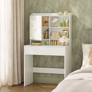 Masa de toaleta cu oglinda / masuta dressing, Vasagle, 70x40x136 cm, PAL/oglinda, alb imagine