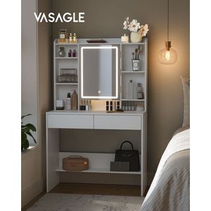 Masa de toaleta cu oglinda cu LED-uri ajustabile / masuta dressing, Vasagle, 90x40x144.7 cm, PAL, alb imagine