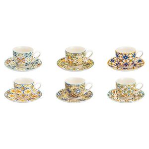 Set 6 cesti cu farfurie pentru cafea, Medicea, Brandani, 90 ml, portelan imagine