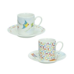 Set 2 cesti cu farfurie pentru cafea, Aria, Brandani, D11x6 cm, portelan New Bone China imagine