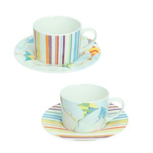 Set 2 cesti cu farfurie pentru ceai, Aria, Brandani, 16x7 cm, portelan New Bone China imagine