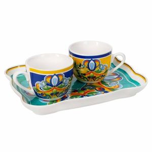 Set 2 cesti cu tava servire, Citrus Tete A Tete, Brandani, 18.5x15 cm, portelan imagine