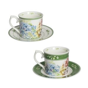 Set 2 cesti cu farfurie pentru cafea, Flora, Brandani, D8x8.5 cm, portelan New Bone China imagine