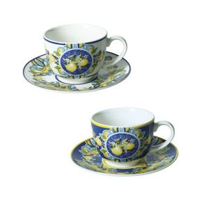 Set 2 cesti cu farfurie pentru cafea, Citrus Blue, Brandani, D12.5x7 cm, portelan New Bone China imagine
