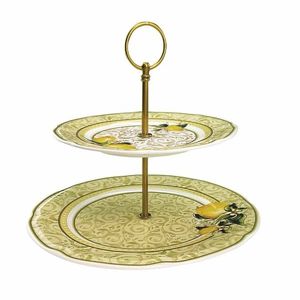 Platou etajat pentru prajituri, Limoni, Brandani, D27, portelan New Bone China imagine