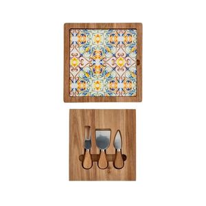 Set servire branzeturi, tocator si cutite, Medicea, Brandani, 24x24 cm, lemn de salcam/ceramica/inox imagine