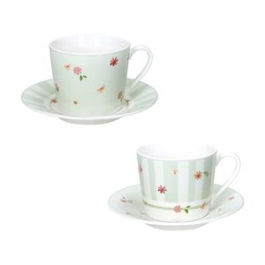 Set 2 cesti cu farfurie pentru cafea, Polline Green, Brandani, D11x7 cm, 50 ml, portelan New Bone China imagine