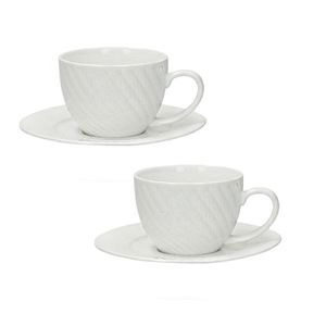 Set 2 cesti cu farfurie pentru cafea, Optical, Brandani, D12.5x5.5 cm, portelan New Bone China imagine