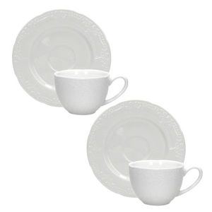 Set 2 cesti cu farfurie pentru cafea, Ricordi, Brandani, D12.5x5.5 cm, portelan New Bone China imagine