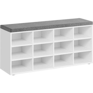 Bancheta cu pantofar Vasagle, 12 compartimente, 104x30.3x48 cm, max 136 kg, PAL, alb/gri imagine