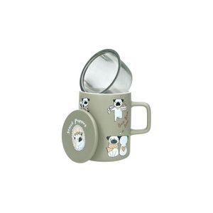 Cana cu infuzor si capac, Dogs, Brandani, 8x11.5 cm, portelan New Bone China/inox imagine