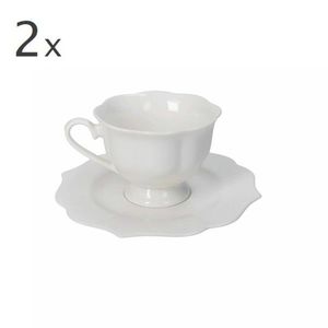 Set 2 cesti cu farfurie pentru ceai, Queen, Brandani, 15.5x6.5 cm, portelan New Bone China imagine
