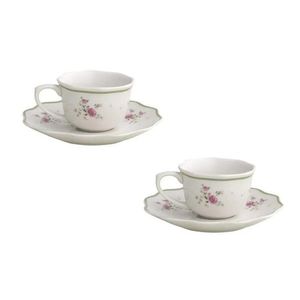 Set 2 cesti cu farfurie pentru cafea, Nonna Rosa v2, Brandani, 14x6.5 cm, portelan imagine